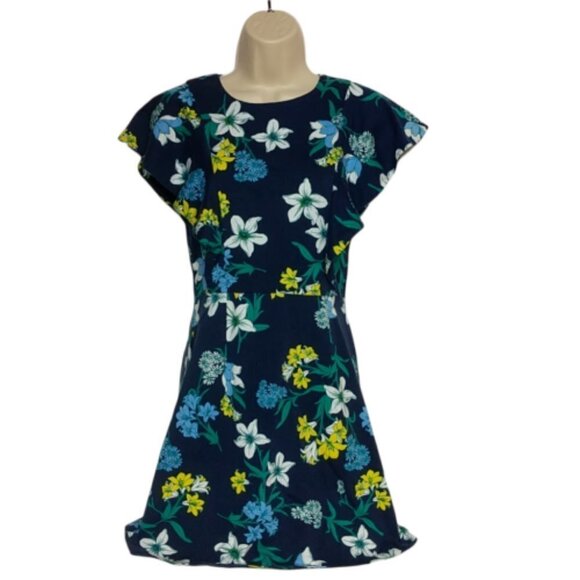Draper James Sheath Dress Size Small Blue Floral Short Sleeve Boat Neck Zip Up - Picture 1 of 6